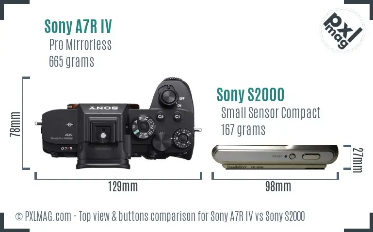 Sony A7R IV vs Sony S2000 top view buttons comparison