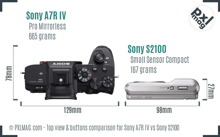 Sony A7R IV vs Sony S2100 top view buttons comparison