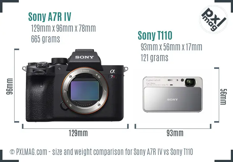 Sony A7R IV vs Sony T110 size comparison