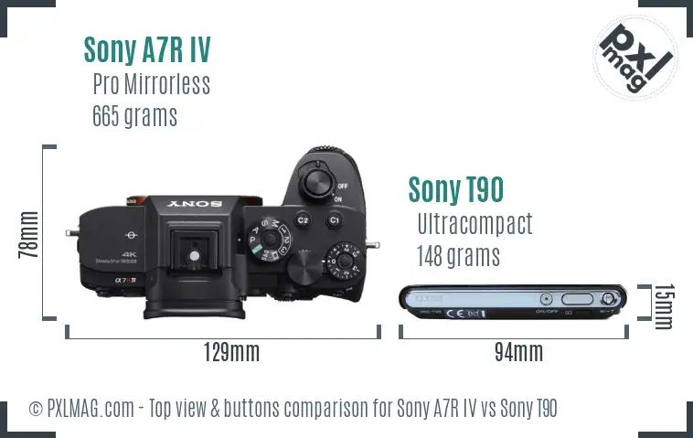 Sony A7R IV vs Sony T90 top view buttons comparison