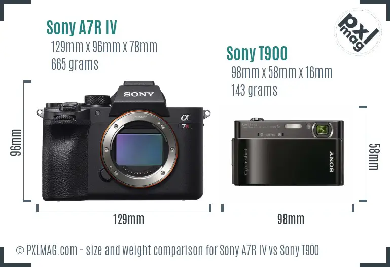 Sony A7R IV vs Sony T900 size comparison