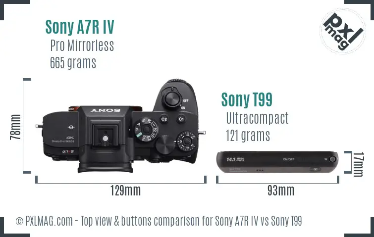 Sony A7R IV vs Sony T99 top view buttons comparison