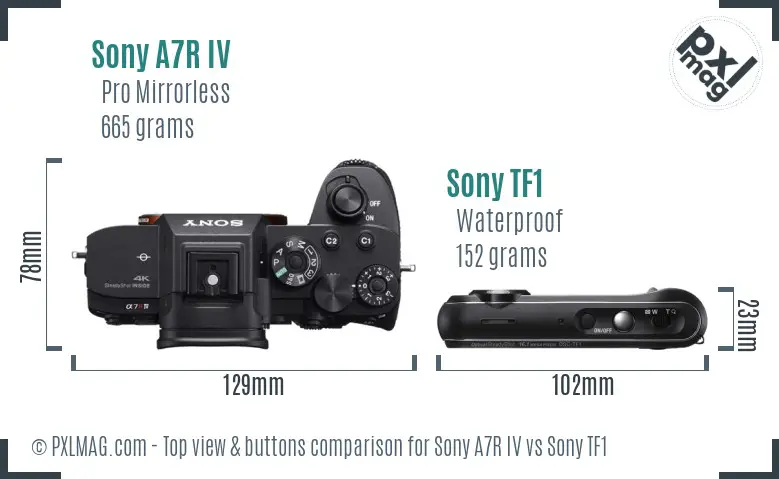 Sony A7R IV vs Sony TF1 top view buttons comparison