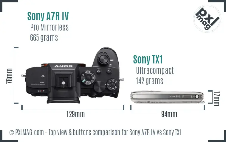 Sony A7R IV vs Sony TX1 top view buttons comparison