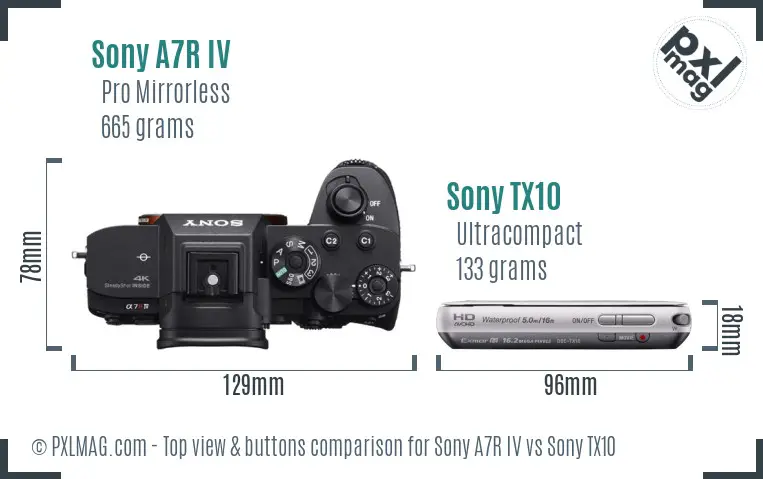 Sony A7R IV vs Sony TX10 top view buttons comparison