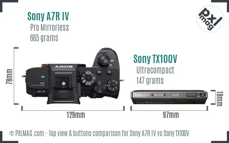 Sony A7R IV vs Sony TX100V top view buttons comparison