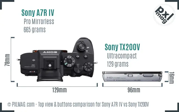 Sony A7R IV vs Sony TX200V top view buttons comparison