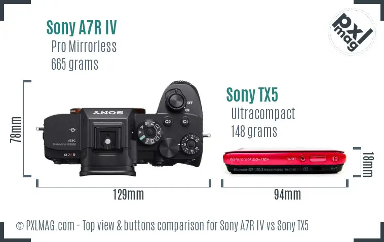 Sony A7R IV vs Sony TX5 top view buttons comparison