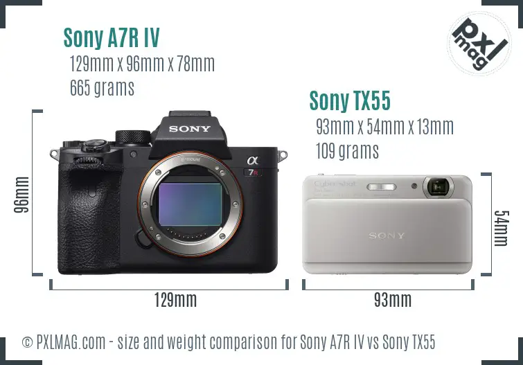 Sony A7R IV vs Sony TX55 size comparison