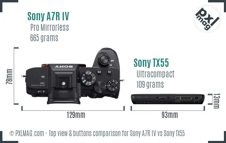 Sony A7R IV vs Sony TX55 top view buttons comparison