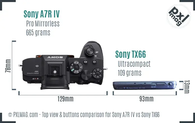 Sony A7R IV vs Sony TX66 top view buttons comparison
