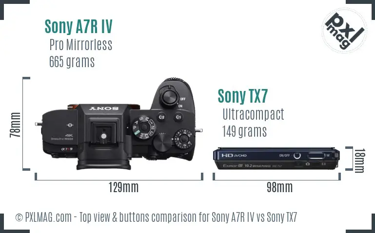 Sony A7R IV vs Sony TX7 top view buttons comparison