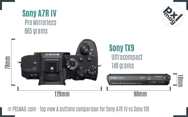 Sony A7R IV vs Sony TX9 top view buttons comparison