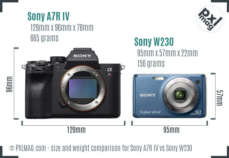 Sony A7R IV vs Sony W230 size comparison