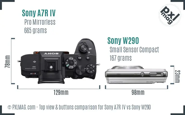Sony A7R IV vs Sony W290 top view buttons comparison