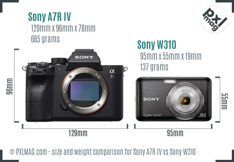 Sony A7R IV vs Sony W310 size comparison