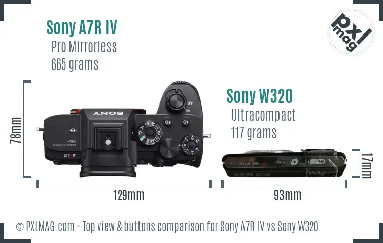 Sony A7R IV vs Sony W320 top view buttons comparison