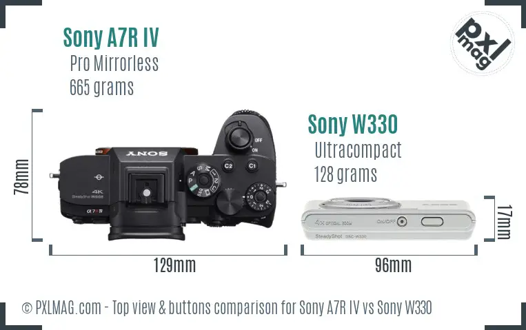 Sony A7R IV vs Sony W330 top view buttons comparison