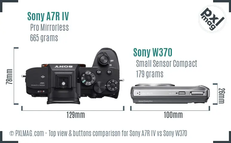 Sony A7R IV vs Sony W370 top view buttons comparison
