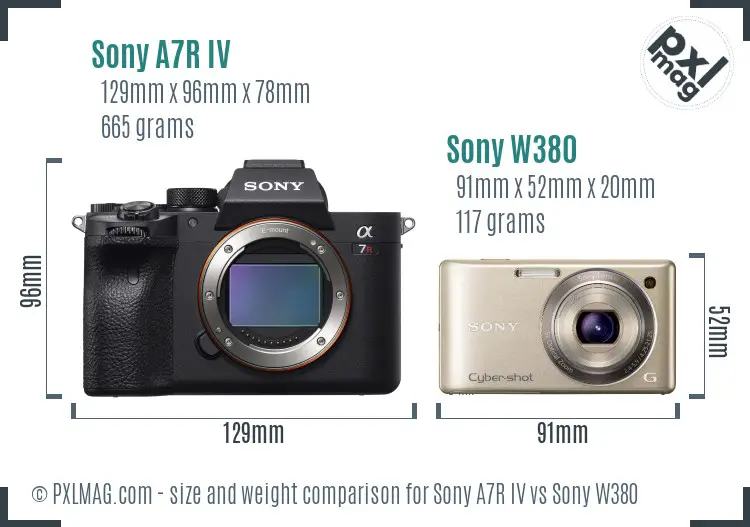 Sony A7R IV vs Sony W380 size comparison