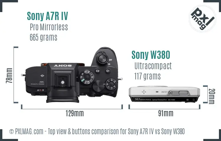 Sony A7R IV vs Sony W380 top view buttons comparison