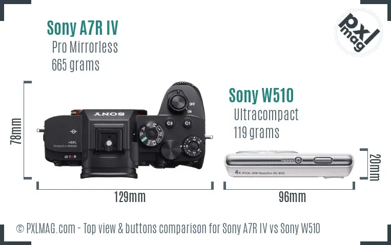 Sony A7R IV vs Sony W510 top view buttons comparison
