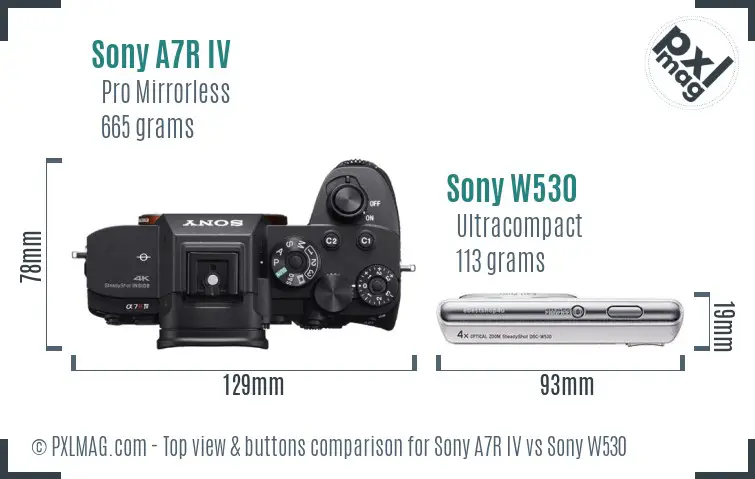 Sony A7R IV vs Sony W530 top view buttons comparison