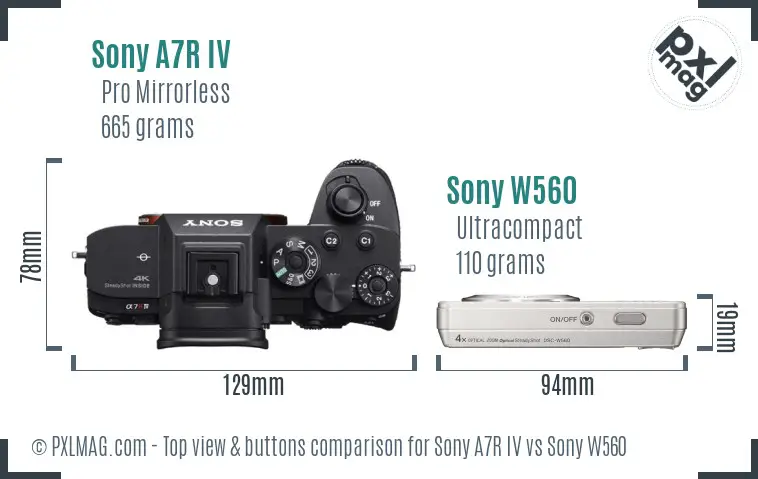 Sony A7R IV vs Sony W560 top view buttons comparison