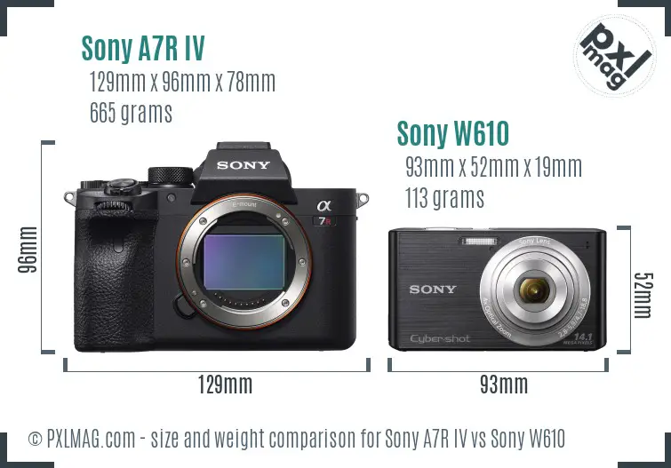 Sony A7R IV vs Sony W610 size comparison