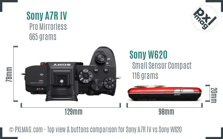 Sony A7R IV vs Sony W620 top view buttons comparison