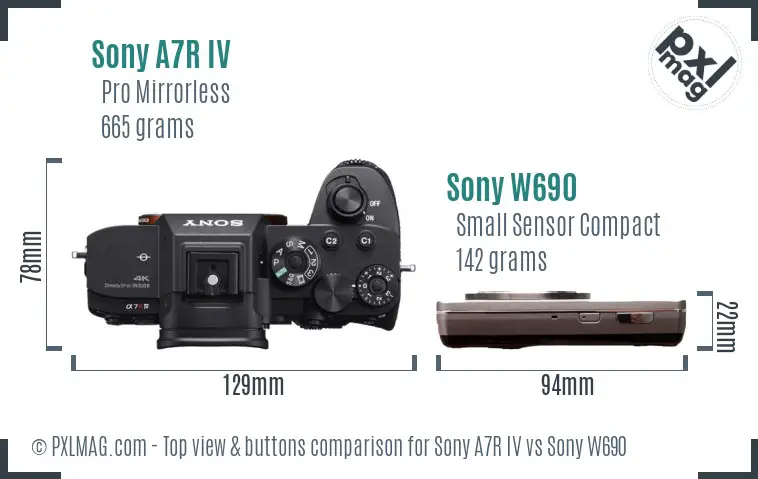 Sony A7R IV vs Sony W690 top view buttons comparison