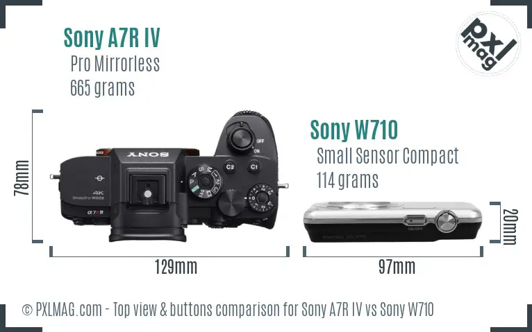 Sony A7R IV vs Sony W710 top view buttons comparison