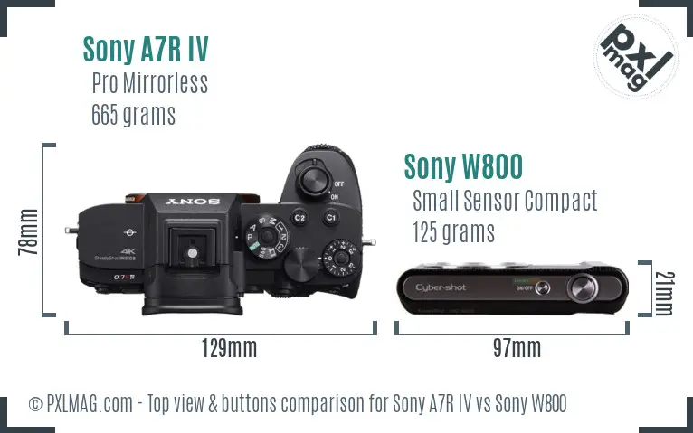 Sony A7R IV vs Sony W800 top view buttons comparison