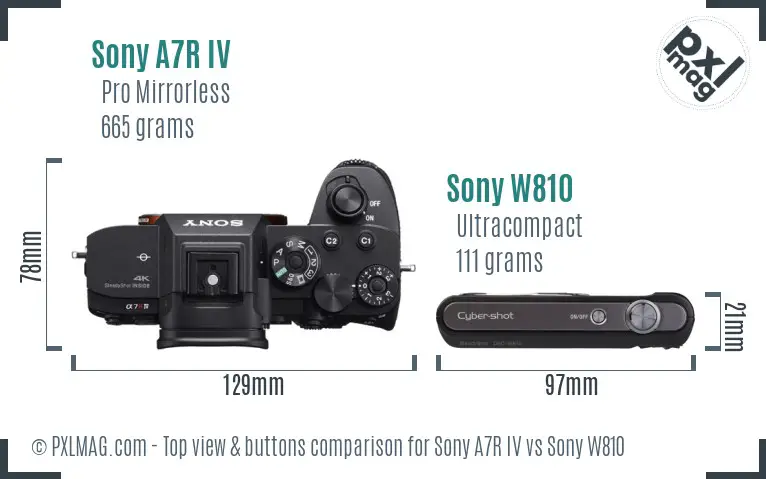 Sony A7R IV vs Sony W810 top view buttons comparison