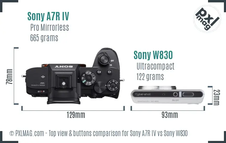 Sony A7R IV vs Sony W830 top view buttons comparison