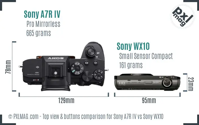 Sony A7R IV vs Sony WX10 top view buttons comparison