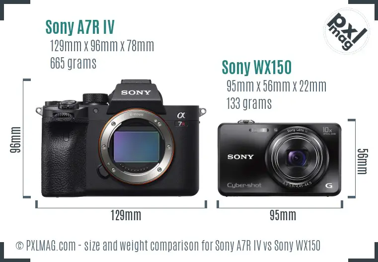 Sony A7R IV vs Sony WX150 size comparison