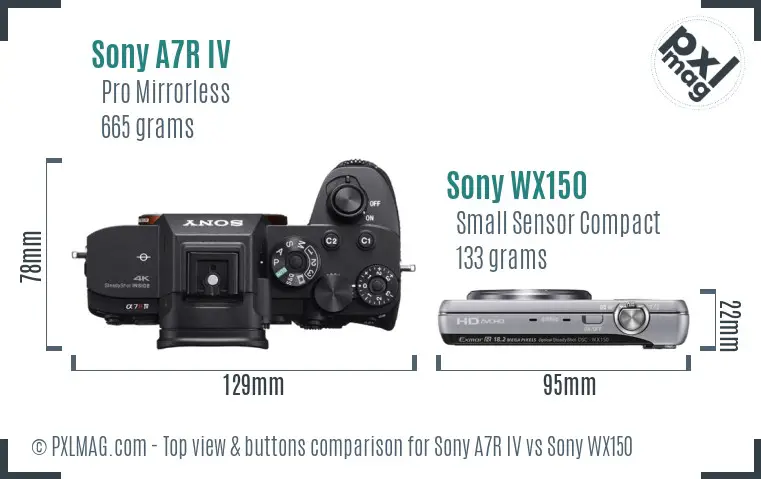 Sony A7R IV vs Sony WX150 top view buttons comparison