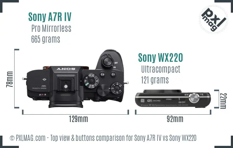 Sony A7R IV vs Sony WX220 top view buttons comparison