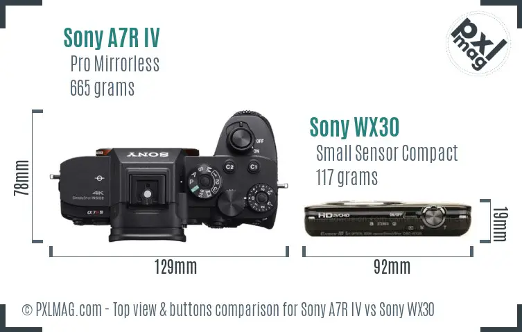 Sony A7R IV vs Sony WX30 top view buttons comparison