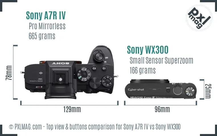 Sony A7R IV vs Sony WX300 top view buttons comparison