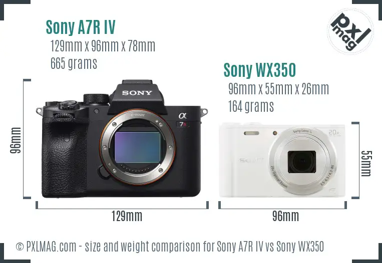 Sony A7R IV vs Sony WX350 size comparison