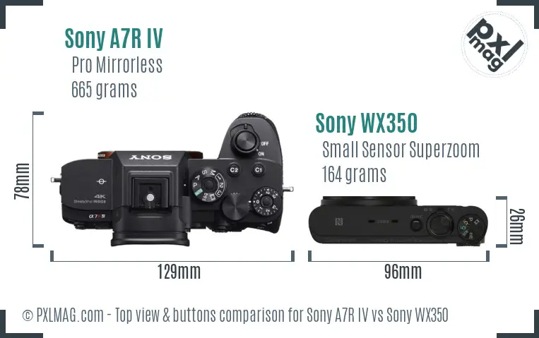 Sony A7R IV vs Sony WX350 top view buttons comparison