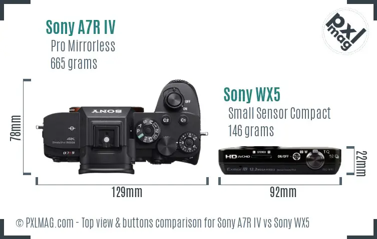 Sony A7R IV vs Sony WX5 top view buttons comparison
