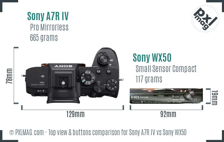 Sony A7R IV vs Sony WX50 top view buttons comparison