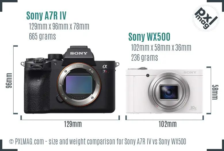 Sony A7R IV vs Sony WX500 size comparison