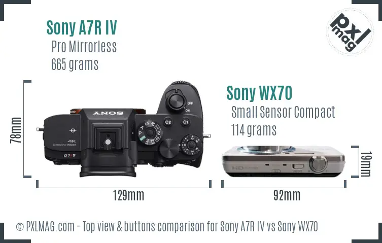 Sony A7R IV vs Sony WX70 top view buttons comparison