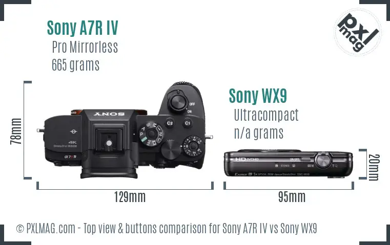 Sony A7R IV vs Sony WX9 top view buttons comparison