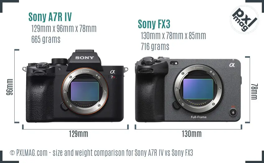 Sony A7R IV vs Sony FX3 size comparison