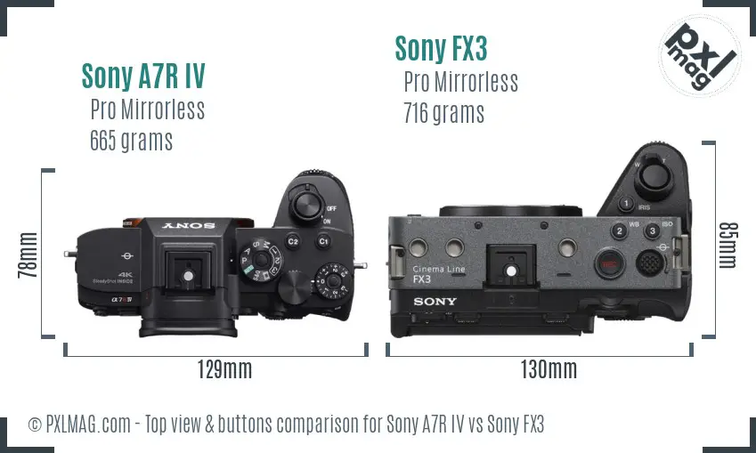 Sony A7R IV vs Sony FX3 top view buttons comparison